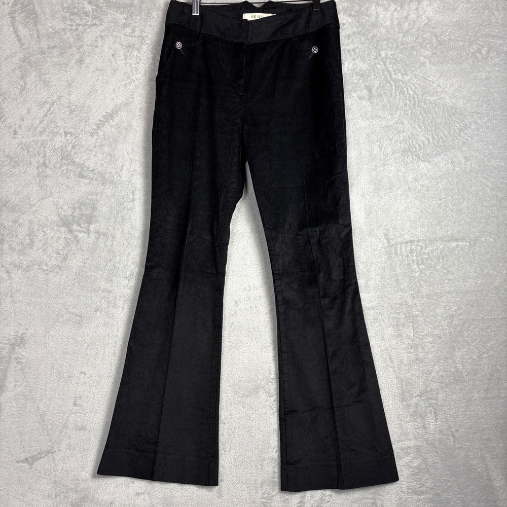 Reiss Sakura Patch-Pocket Flared Jeans‎ Black Corduroy Flared Pants Women Size 8